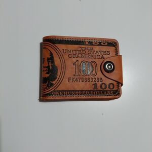 Novelty $100 Print Pu Leather Wallet - Tan